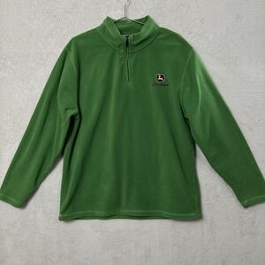 John Deere Pullover Fleece Jacket Men's Large 1/4 Zip Mock Neck Green Farm Work